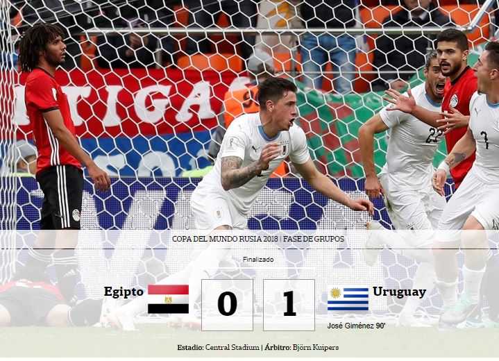 Uruguay-Egipto, Mundial Rusia 2018: los charrúas derrotaron al conjunto de Cúper