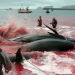 Realizan matanza tradicional de ballenas en Dinamarca, Fuertes imágenes