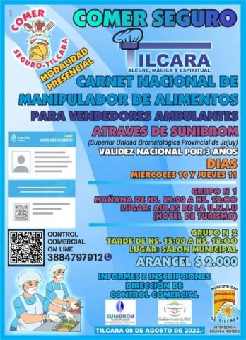 Curso para obtener Carnet Nacional de Manipulador de Alimentos en Tilcara – Notinor Jujuy
