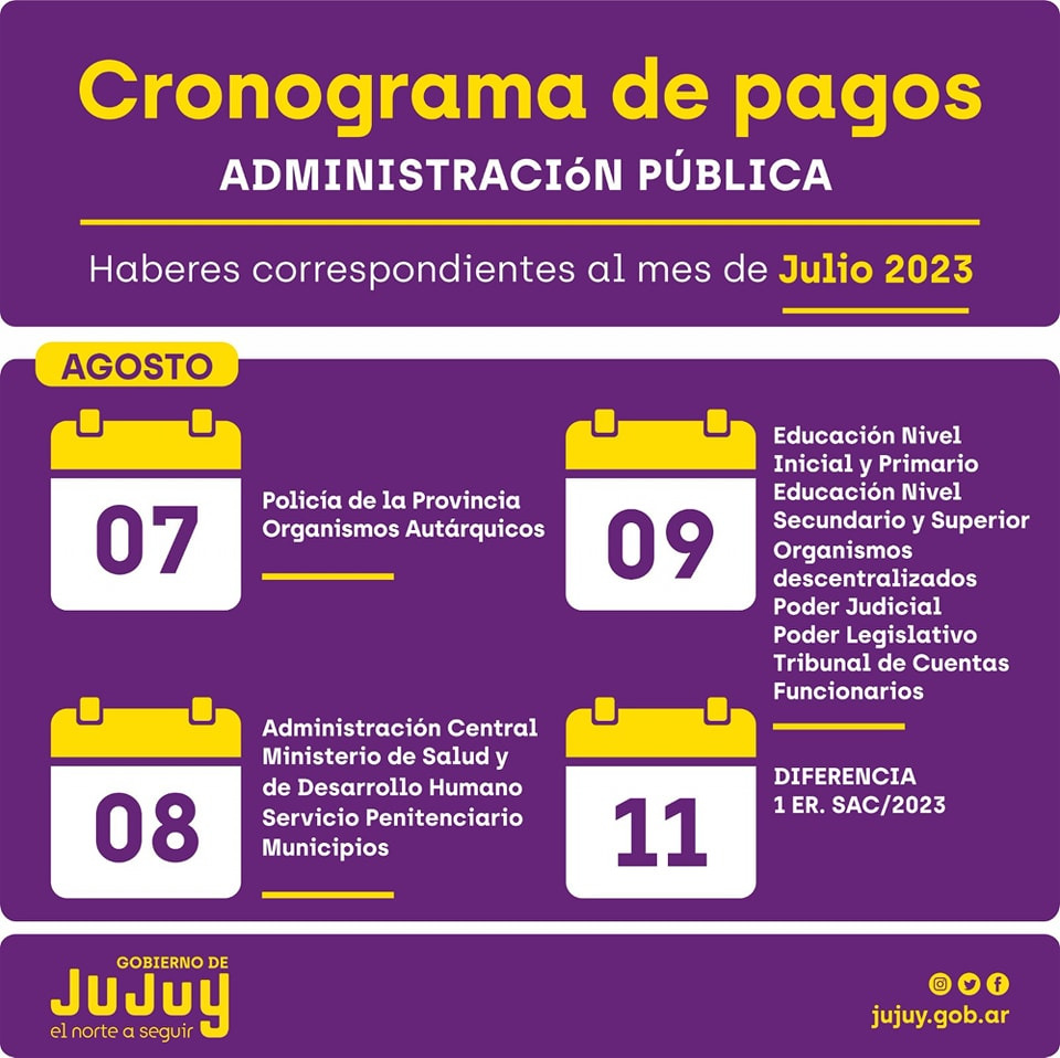 07 de Agosto comienza el cronograma de pagos a la administración ...