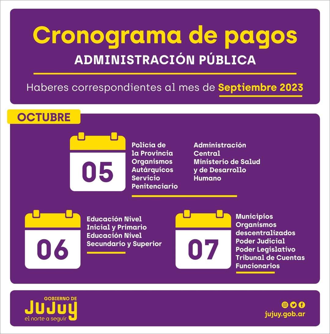 5 de Octubre comienza el cronograma de pagos de la administración ...