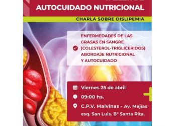 Invitan a charla sobre autocuidado nutricional y salud cardiovascular en el CPV Malvinas